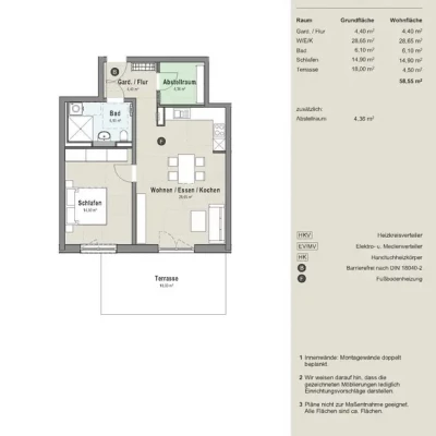 2 bis 5 Zimmer-Wohnungen zwischen 50 m² und 110 m² mit Fußbodenheizung und Balkon oder Terrasse für Singles, Paare, Rentner sowie Familien