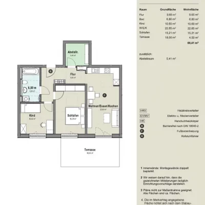 2 bis 5 Zimmer-Wohnungen zwischen 50 m² und 110 m² mit Fußbodenheizung und Balkon oder Terrasse für Singles, Paare, Rentner sowie Familien