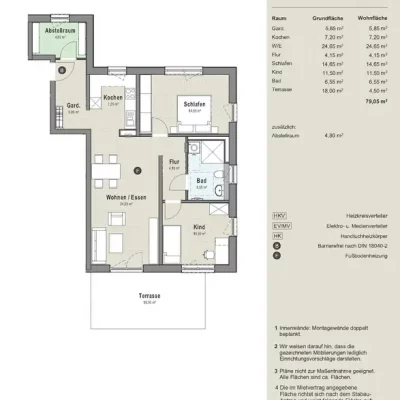 2 bis 5 Zimmer-Wohnungen zwischen 50 m² und 110 m² mit Fußbodenheizung und Balkon oder Terrasse für Singles, Paare, Rentner sowie Familien