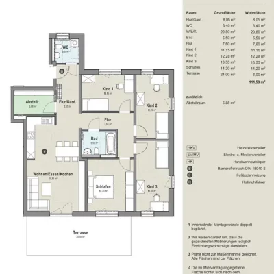 2 bis 5 Zimmer-Wohnungen zwischen 50 m² und 110 m² mit Fußbodenheizung und Balkon oder Terrasse für Singles, Paare, Rentner sowie Familien