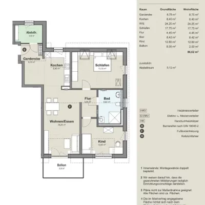 2 bis 5 Zimmer-Wohnungen zwischen 50 m² und 110 m² mit Fußbodenheizung und Balkon oder Terrasse für Singles, Paare, Rentner sowie Familien