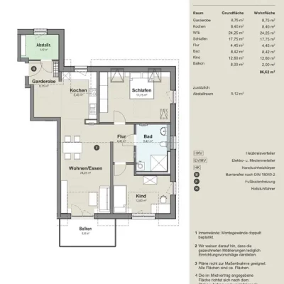 2 bis 5 Zimmer-Wohnungen zwischen 50 m² und 110 m² mit Fußbodenheizung und Balkon oder Terrasse für Singles, Paare, Rentner sowie Familien