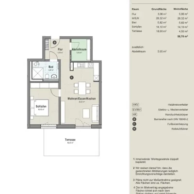 2 bis 5 Zimmer-Wohnungen zwischen 50 m² und 110 m² mit Fußbodenheizung und Balkon oder Terrasse für Singles, Paare, Rentner sowie Familien