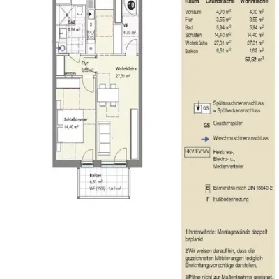 1 bis 4 Zimmer-Wohnungen zwischen 39 m² und 90 m² mit Fußbodenheizung und Balkon oder Terrasse für Singles, Paare, Rentner sowie Familien